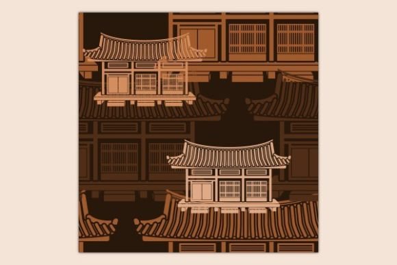 Dark Wide Korean House Seamless Pattern Graphics