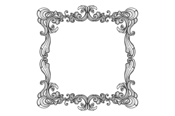 Decorative Square Frame in Floral Baroque Graphics