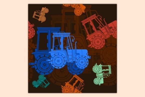 Flat Farm Tractor Dark Seamless Pattern Graphics