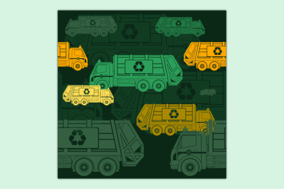 Flat Garbage Truck Dark Seamless Pattern Graphics