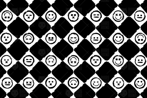 Grunge Chessboard Emoji Seamless Pattern Graphics
