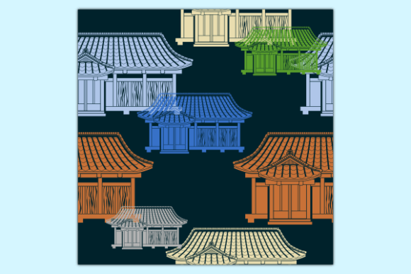Traditional Japanese House Dark Pattern Graphics & Patterns